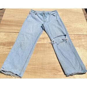 VTG. ABERCROMBIE & FITCH Ripped Jeans Denim Baggy Low Rise Women Blue SIZE 31/12